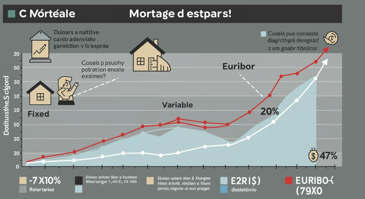 Infografía comparando hipotecas fijas, variables y mixtas con cambios del Euríbor.