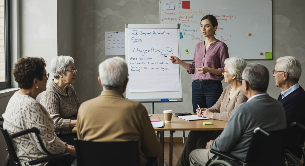 Grupo de apoyo informándose sobre nuevas regulaciones de dependencia