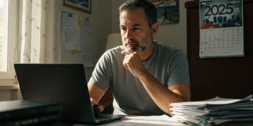 Persona consultando información sobre prestaciones por desempleo en España para 2025.