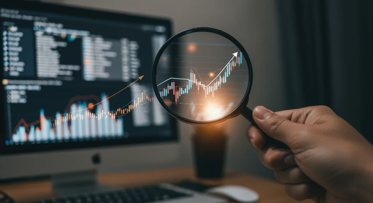 Persona analizando gráficos financieros y opciones de depósitos bancarios.