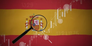 Gráfico financiero complejo con elementos regulatorios y la bandera española, representando las nuevas normativas de la CNMV para fondos de inversión.
