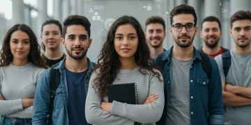 Estudiantes universitarios españoles mirando hacia el futuro profesional