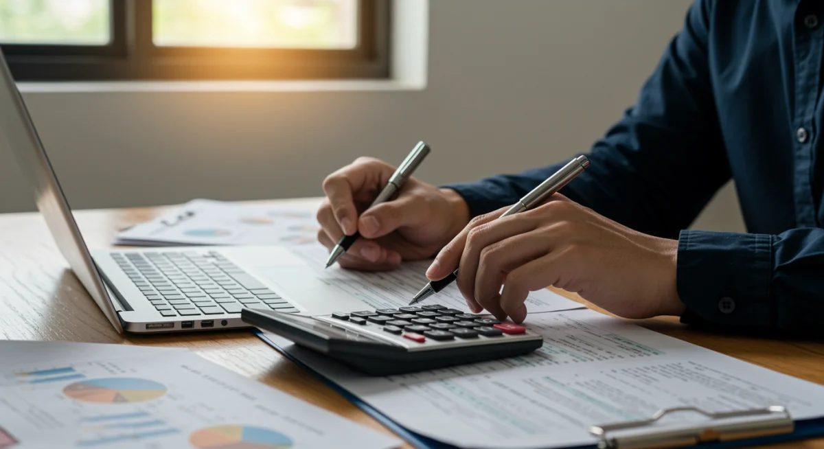Manos rellenando una declaración de impuestos, representando la gestión de deducciones fiscales.