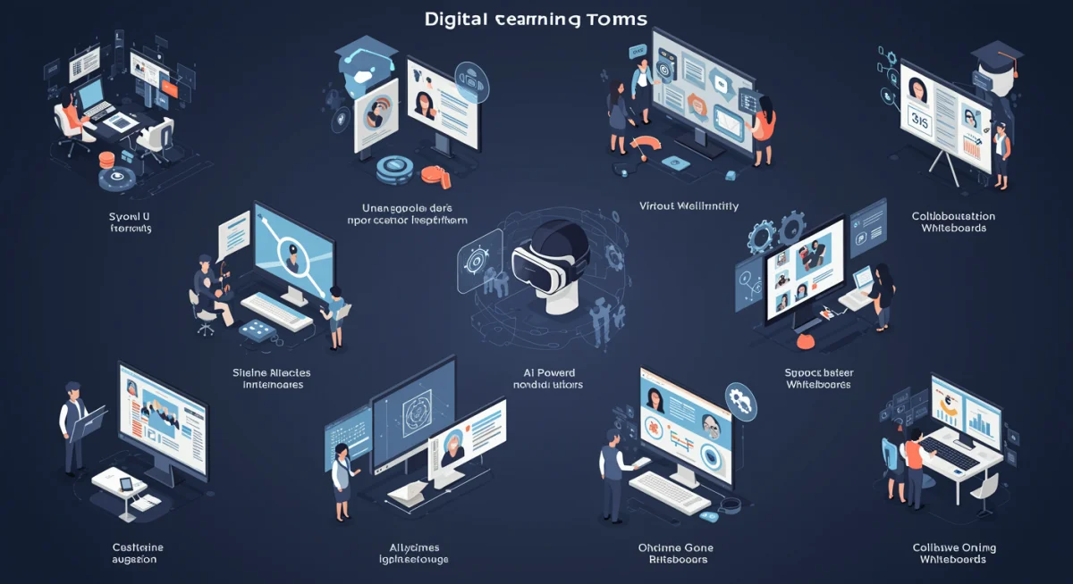 Infografía de herramientas y plataformas de aprendizaje digital en línea.
