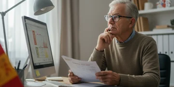 Persona mayor de 52 años consultando información sobre ayudas económicas en España.