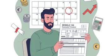 Autónomo español analizando las nuevas regulaciones fiscales para el año 2026, con documentos y calculadora.