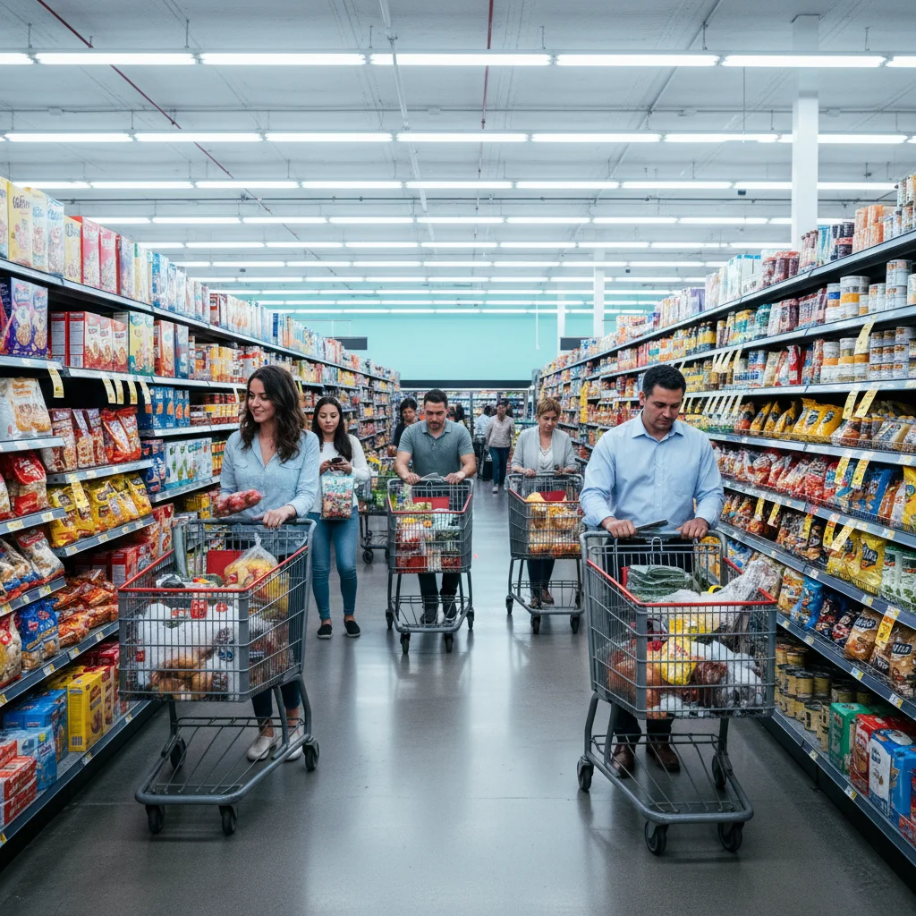 Consumidores comprando en un supermercado con precios estables en España
