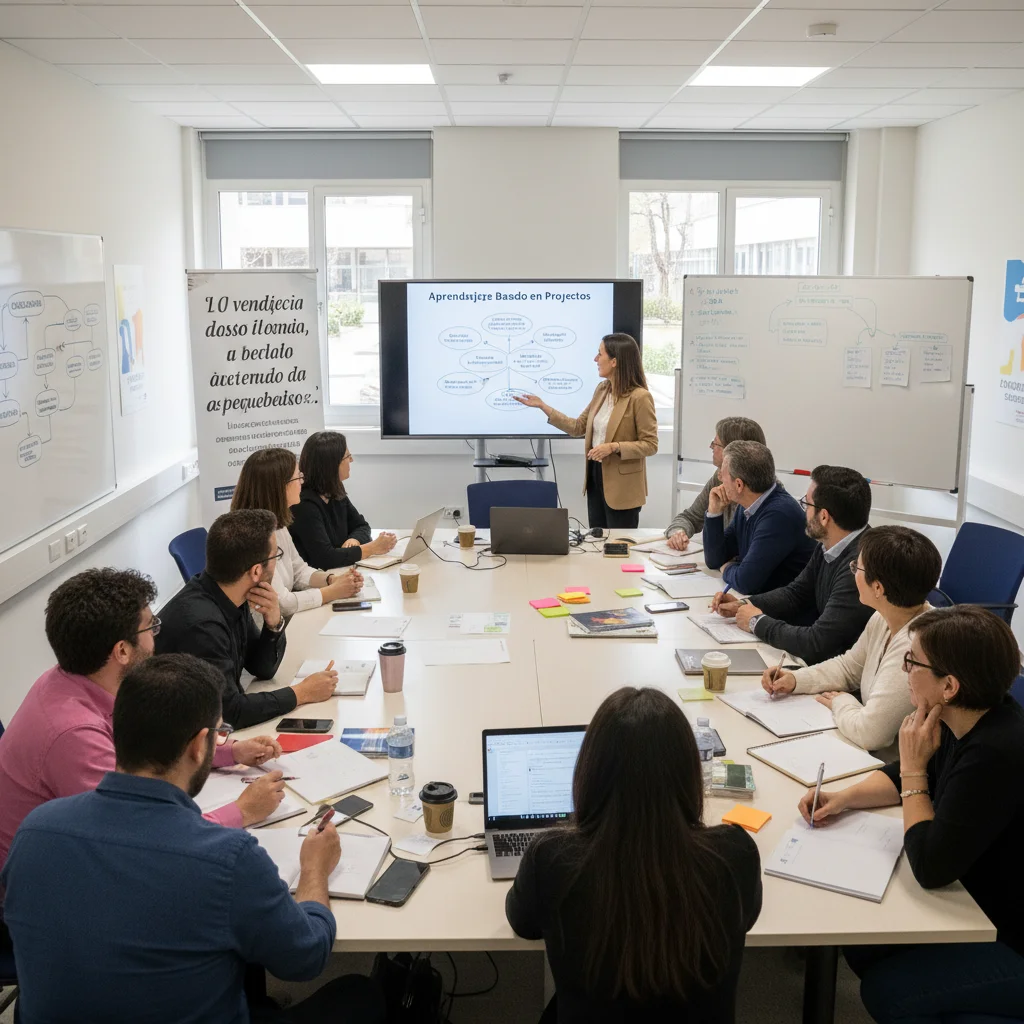 Profesores españoles en un taller de formación sobre implementación de aprendizaje basado en proyectos.