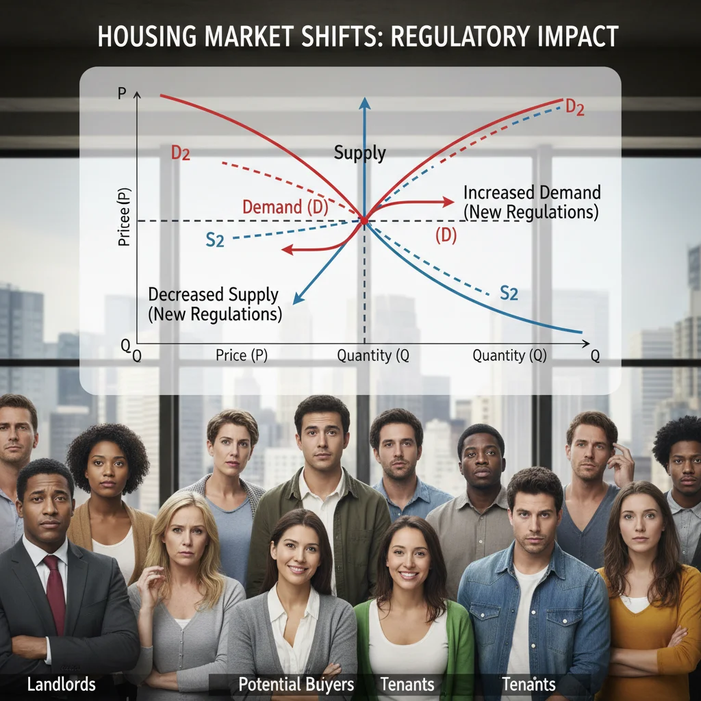 Gráfico de oferta y demanda de vivienda mostrando el impacto de las nuevas regulaciones en el mercado inmobiliario.