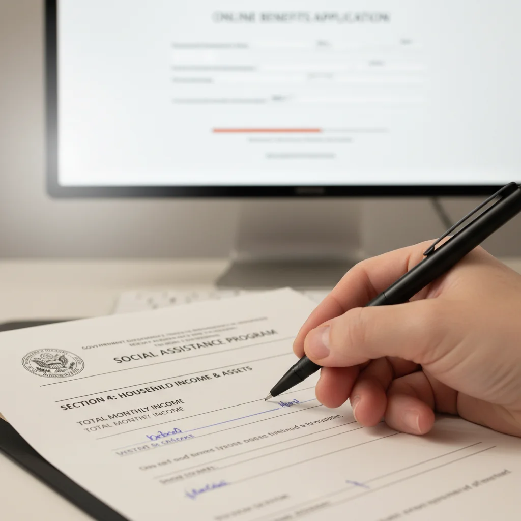Persona rellenando el formulario de solicitud del Ingreso Mínimo Vital