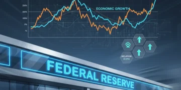 2026 Federal Reserve Interest Rate Forecast: Economic Impact Deep Dive Graph showing interest rate trends over a stylized Federal Reserve building, representing the 2026 Fed rate forecast and its economic implications.
