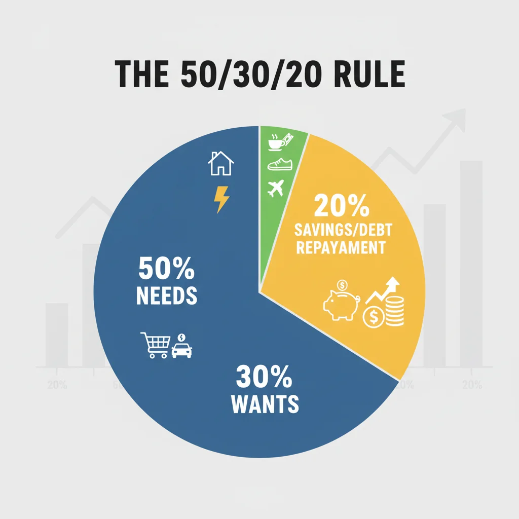 Infographic illustrating the 50/30/20 budgeting rule for financial allocation