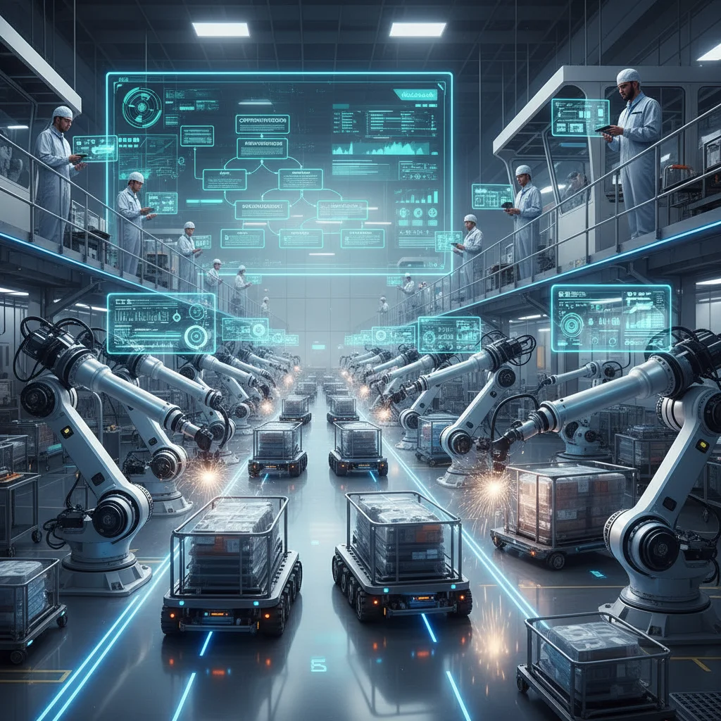 Advanced manufacturing facility with robotics, automation, and human oversight, demonstrating technological adoption for supply chain robustness.