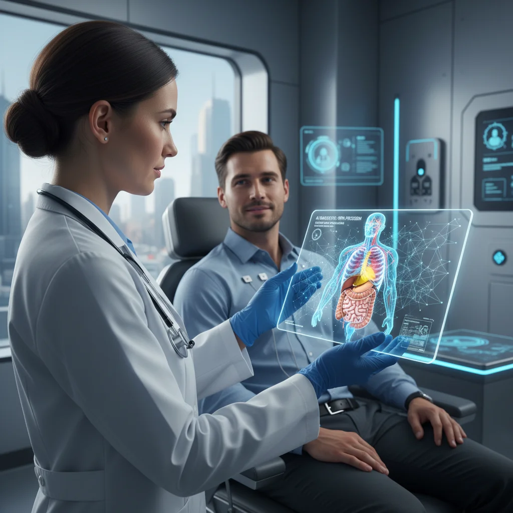 Healthcare professional utilizing AI for diagnostics, representing technological advancements in medicine.