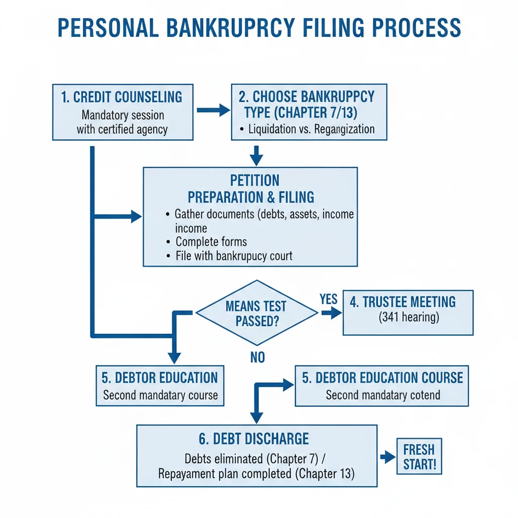 Flowchart detailing the personal bankruptcy filing process.