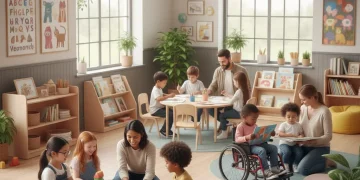 Children playing and learning in a vibrant child care center, symbolizing support for families.