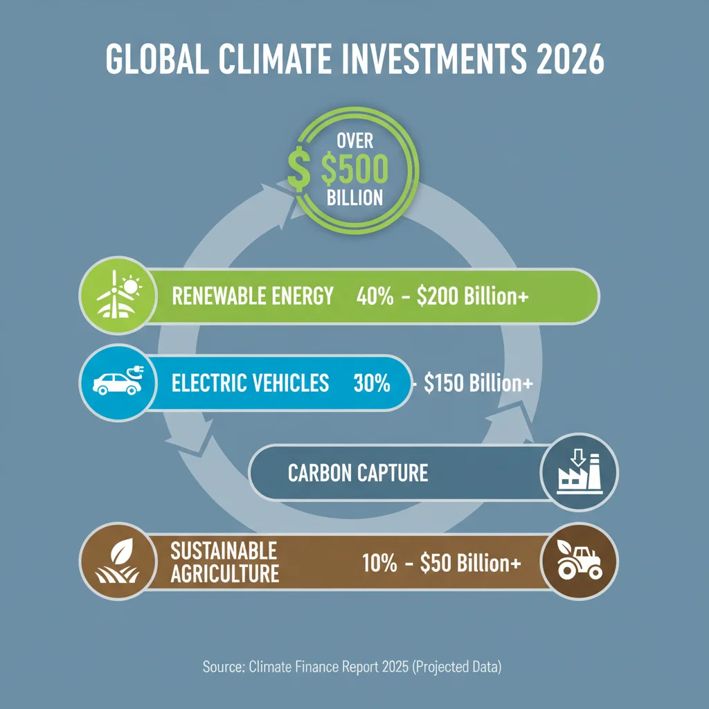 Infographic detailing a breakdown of over 0 billion in climate investments across various sectors for 2026.
