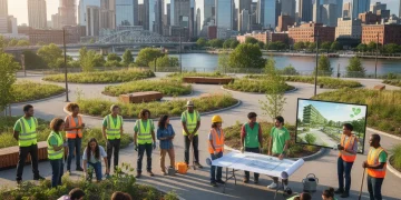 US Community Development Projects: 20% Growth by 2026 Diverse community members collaborating on a sustainable urban development project.