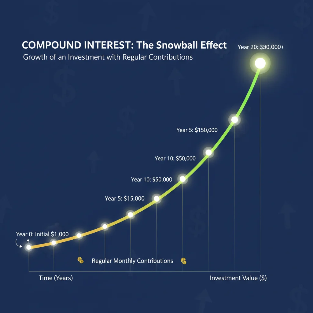 Exponential growth curve illustrating the power of compound interest over time.
