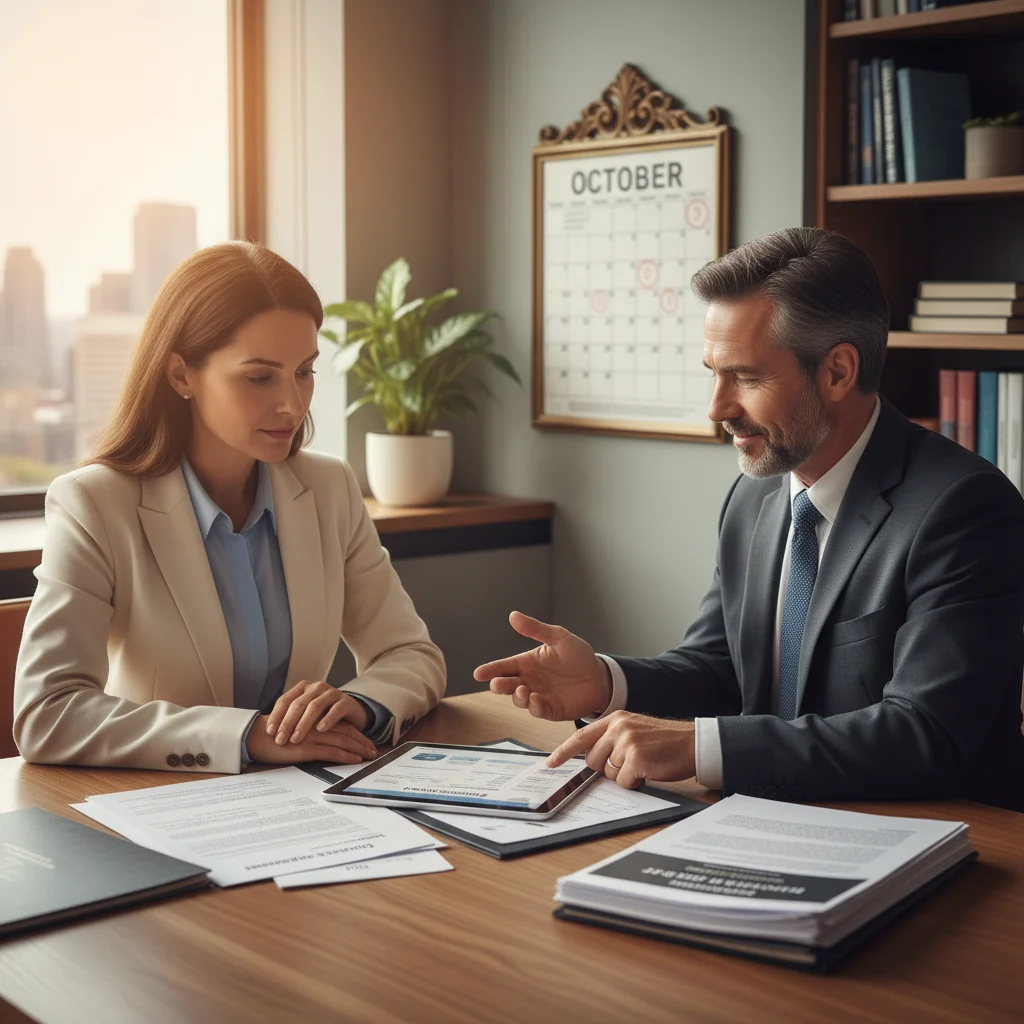 Individual consulting with a financial advisor about insurance policies in 2026.