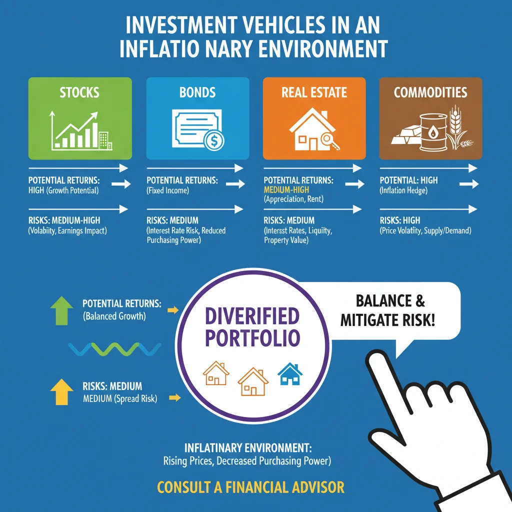 Infographic displaying diversified investment portfolio options for inflation hedging.
