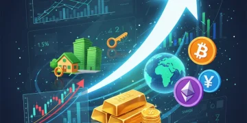 Illustration of diverse investment strategies including stocks, real estate, and crypto, showing growth potential.