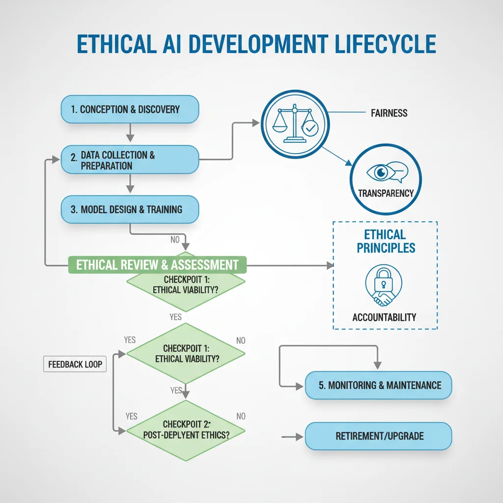Flowchart depicting the ethical AI development lifecycle