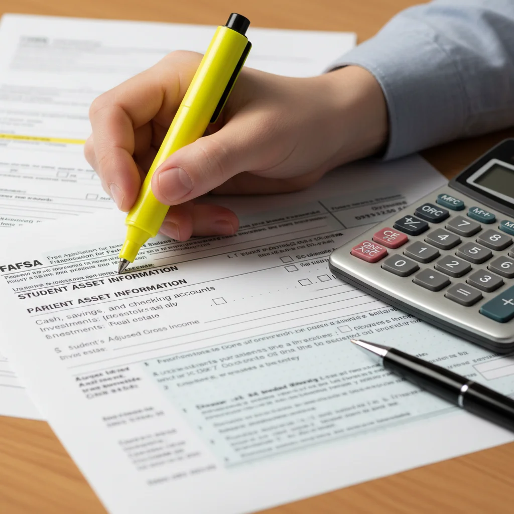 Person highlighting FAFSA income reporting section