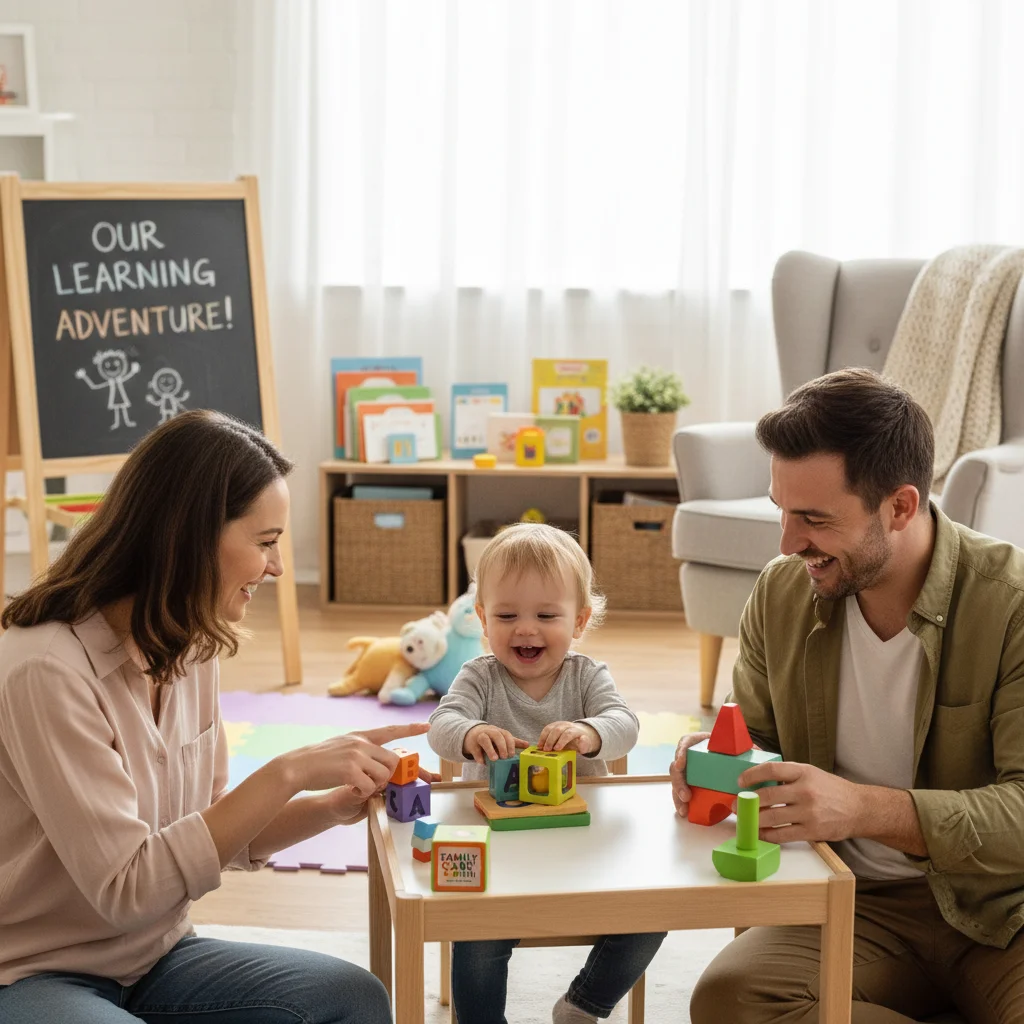 Happy family interacting with their child, emphasizing the benefits of child care assistance.