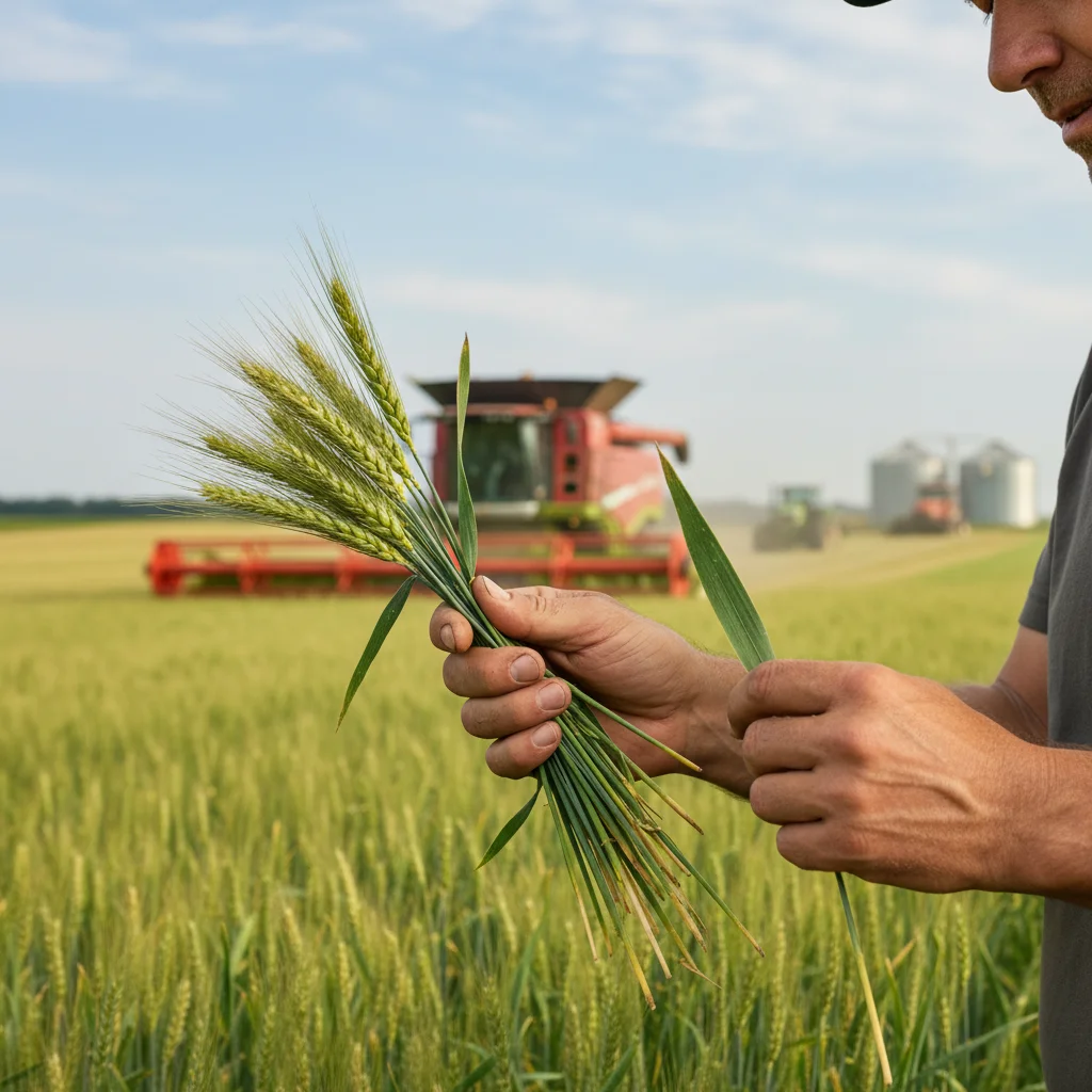 Farmer's hands inspecting healthy crops, symbolizing careful agricultural management in volatile markets.