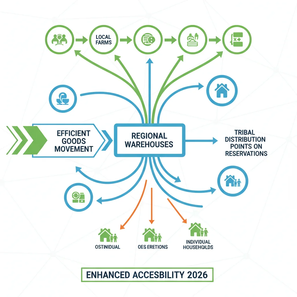 Infographic detailing FDPIR 2026 supply chain and delivery system enhancements for tribal communities.