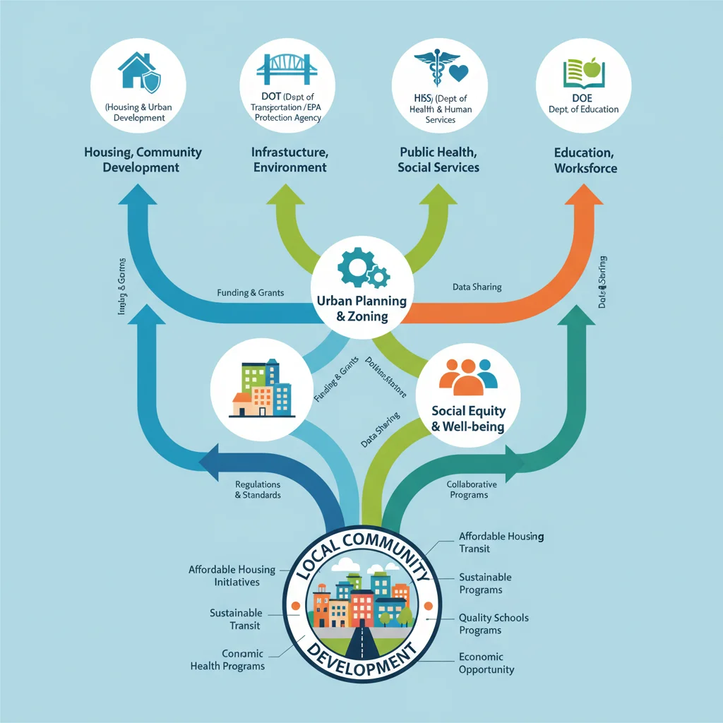 Infographic showing federal policy interconnections for community development.