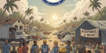 FEMA logo with disaster recovery scene