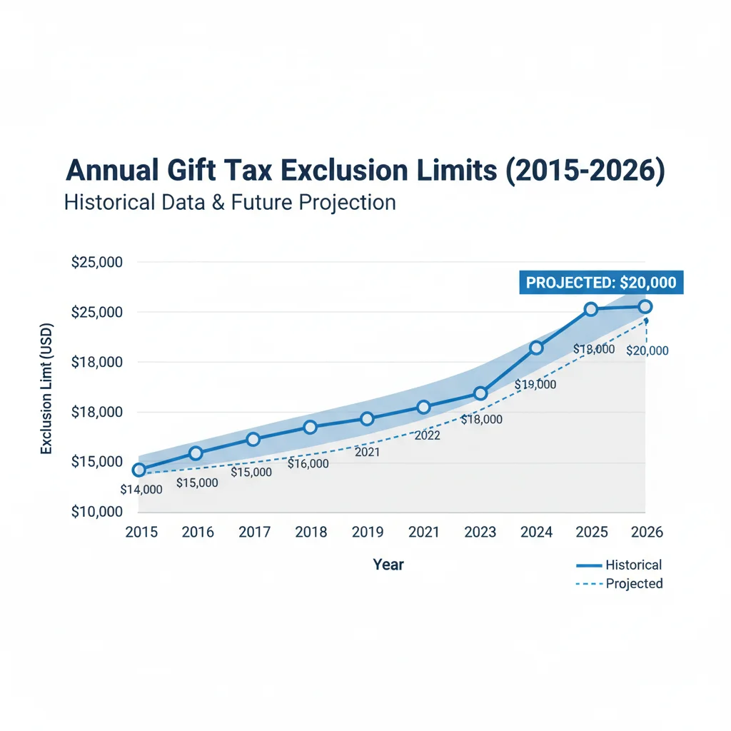 Chart showing historical and projected annual gift tax exclusion limits