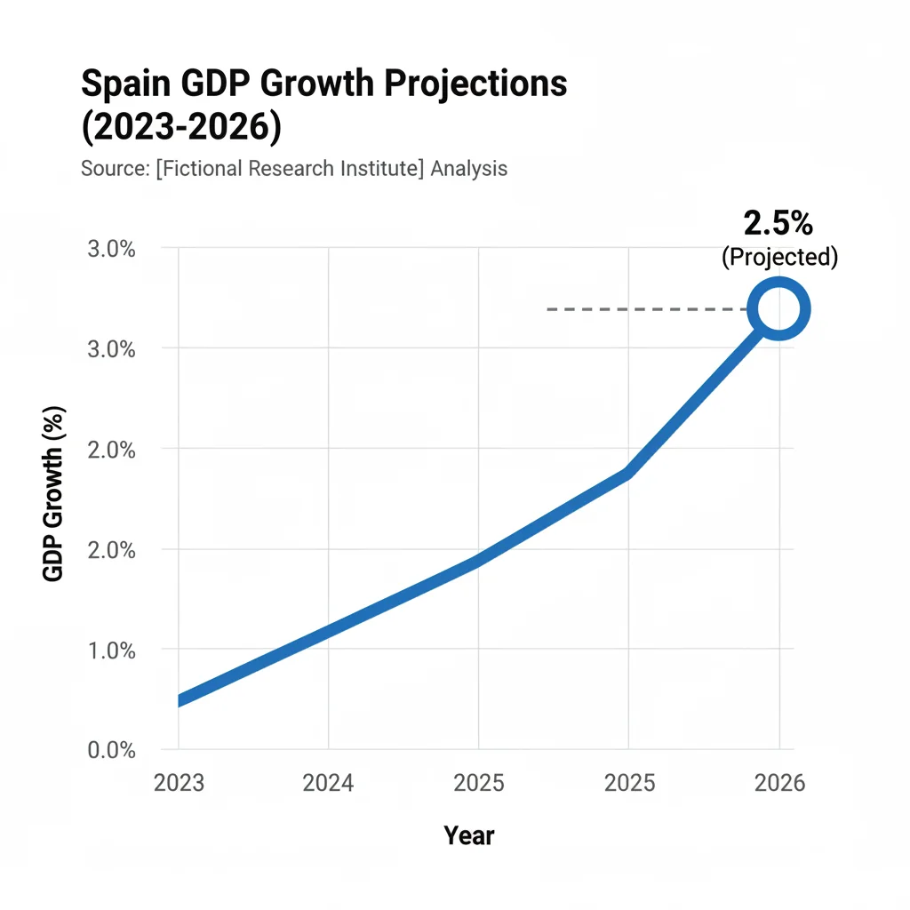 Gráfico de proyecciones del PIB de España, mostrando un crecimiento sostenido hacia 2026.