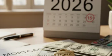 Personal Mortgage Rates 2026: Refinancing Insights for Homeowners House key on mortgage documents with 2026 calendar, symbolizing future home finance decisions.