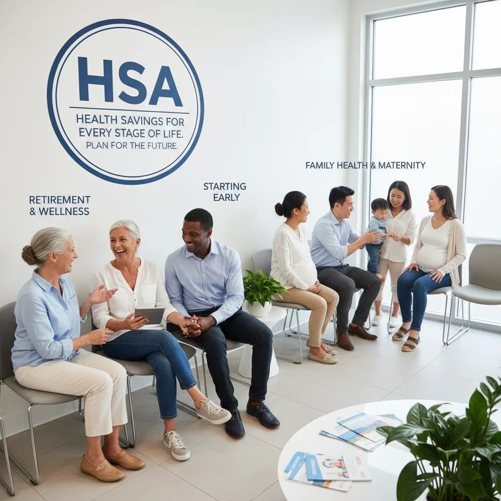 Diverse group of people in clinic waiting room, representing future healthcare needs