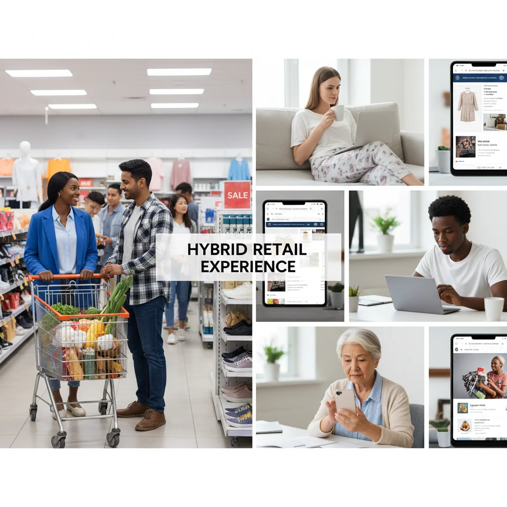 Hybrid retail experience, blending physical store shopping with e-commerce