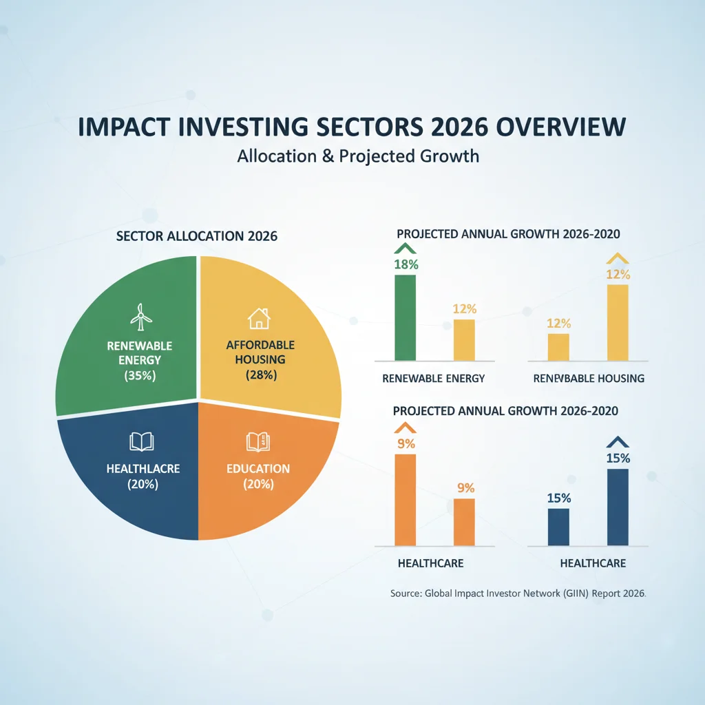 Infographic depicting key impact investing sectors and growth in 2026
