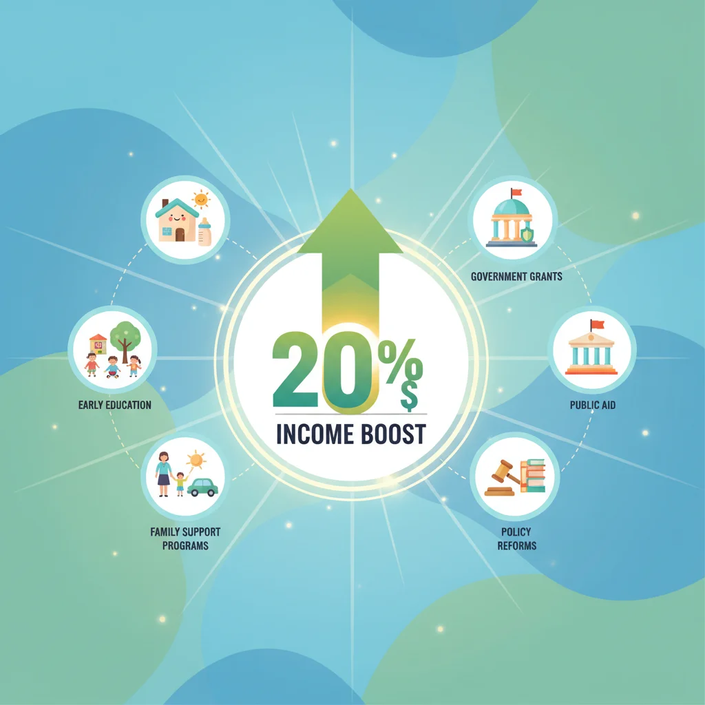 Infographic illustrating a 20% income boost through federal child care subsidy programs.