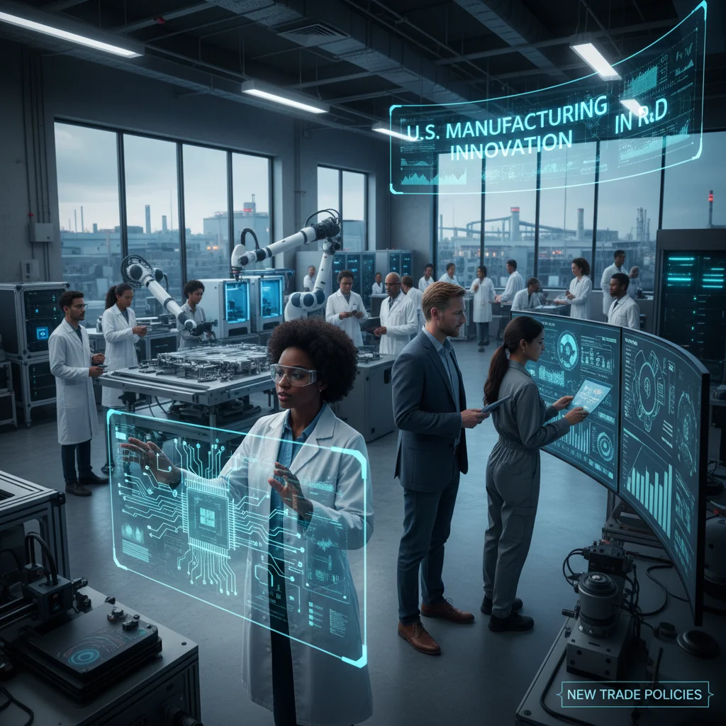 Diverse R&D team collaborating in high-tech lab, symbolizing innovation and investment in US manufacturing.