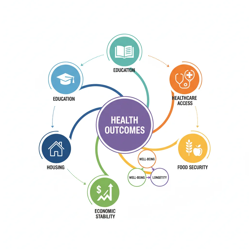 Infographic illustrating the interconnectedness of social determinants of health.