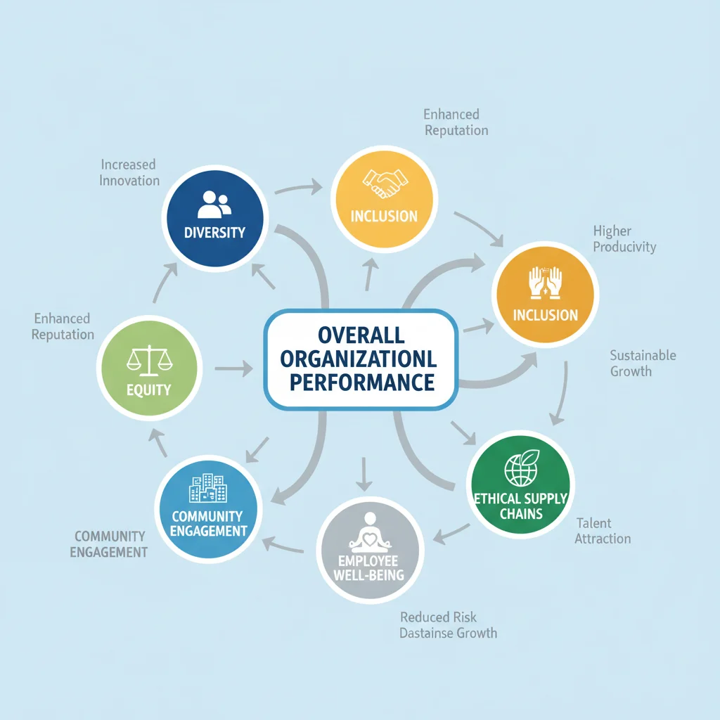 Infographic illustrating interconnected social impact metrics