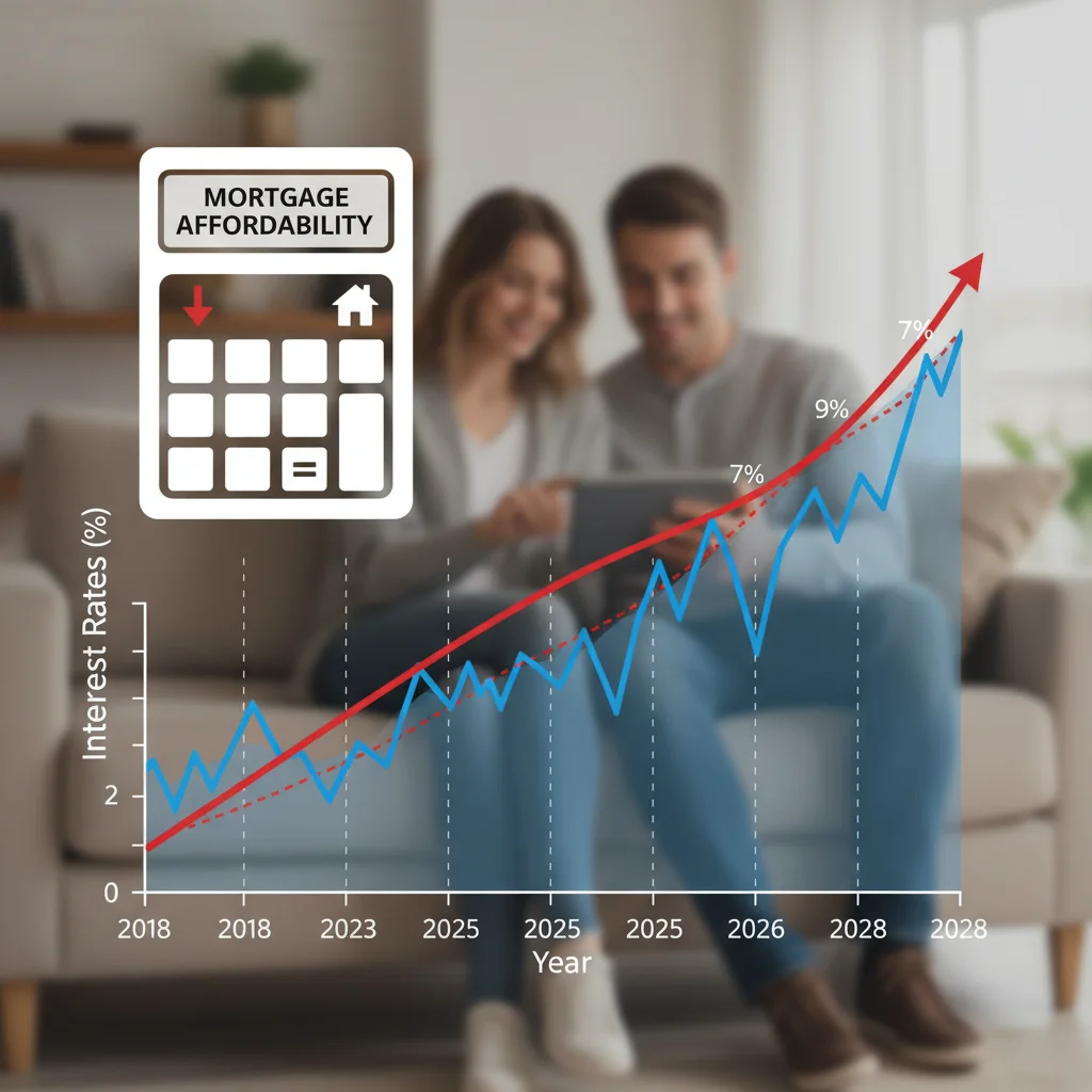 Graph illustrating rising interest rates impacting mortgage affordability for 2026 homebuyers.