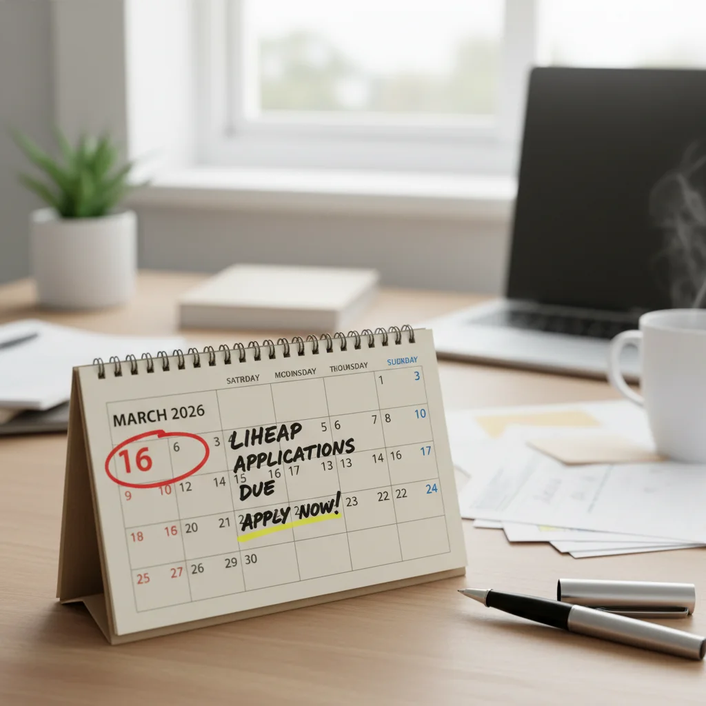 March 2026 calendar highlighting LIHEAP deadline