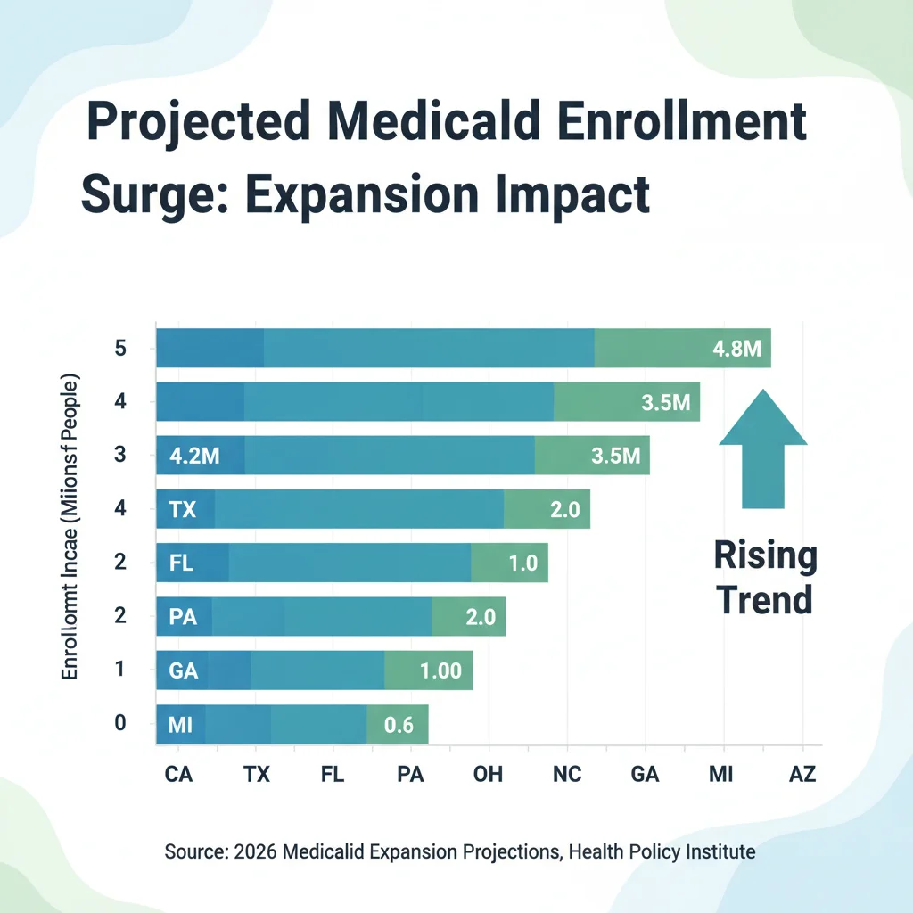 Infographic showing projected Medicaid enrollment increase by state