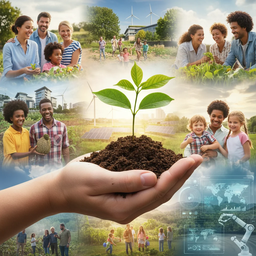 Hand nurturing a sapling, representing growth of sustainable solutions.