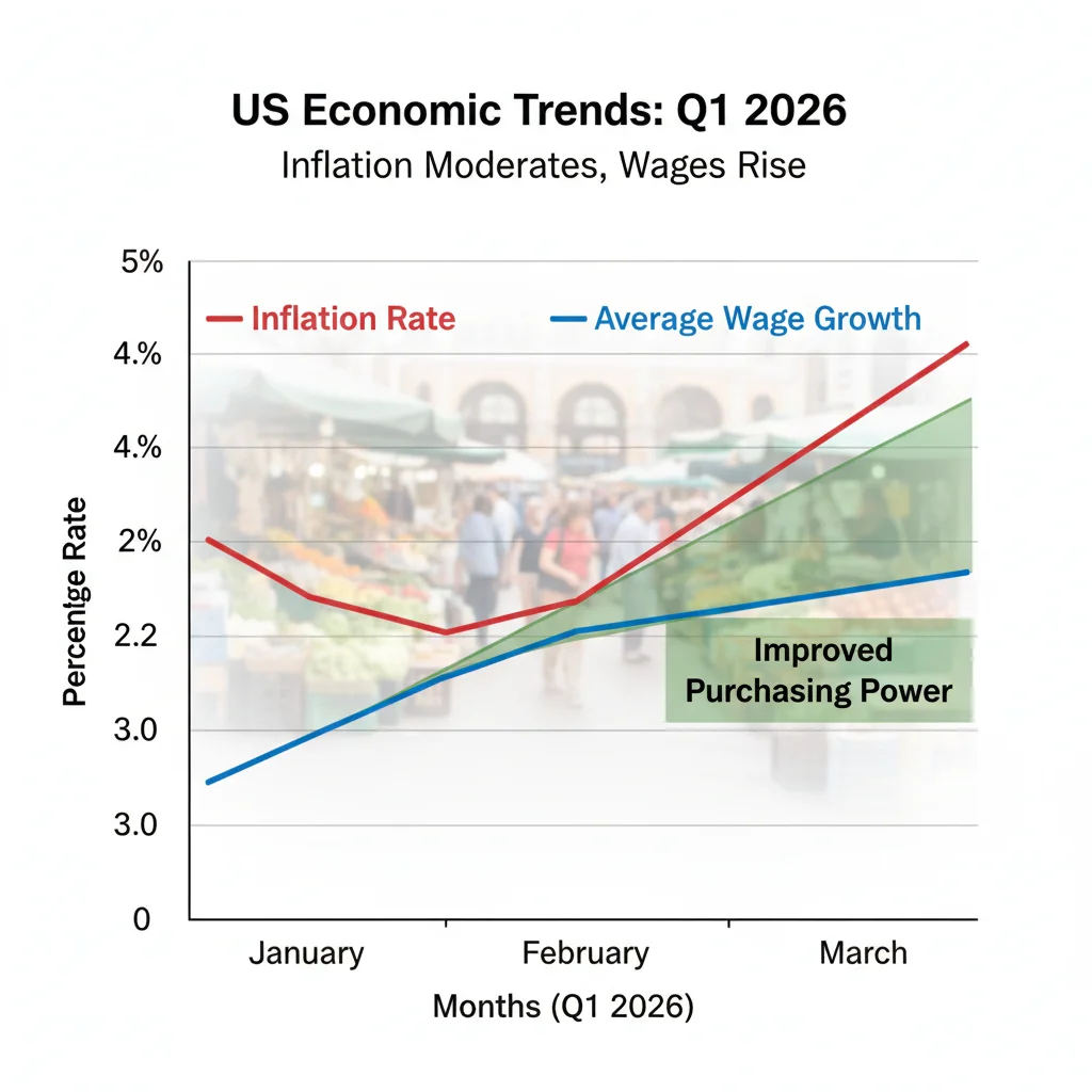 Graph showing Q1 2026 inflation and wage growth trends in the US.