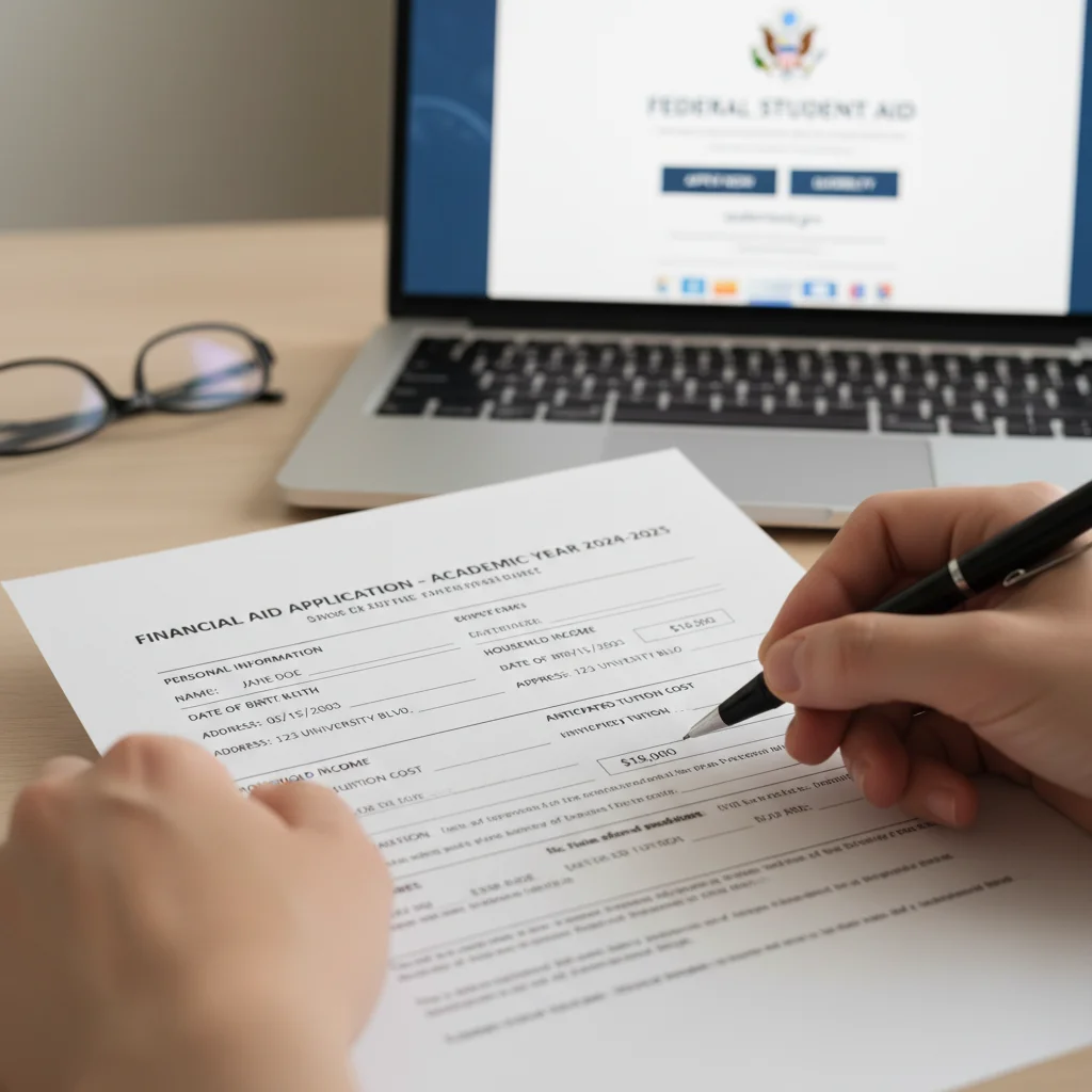 Hands filling out rental assistance application form