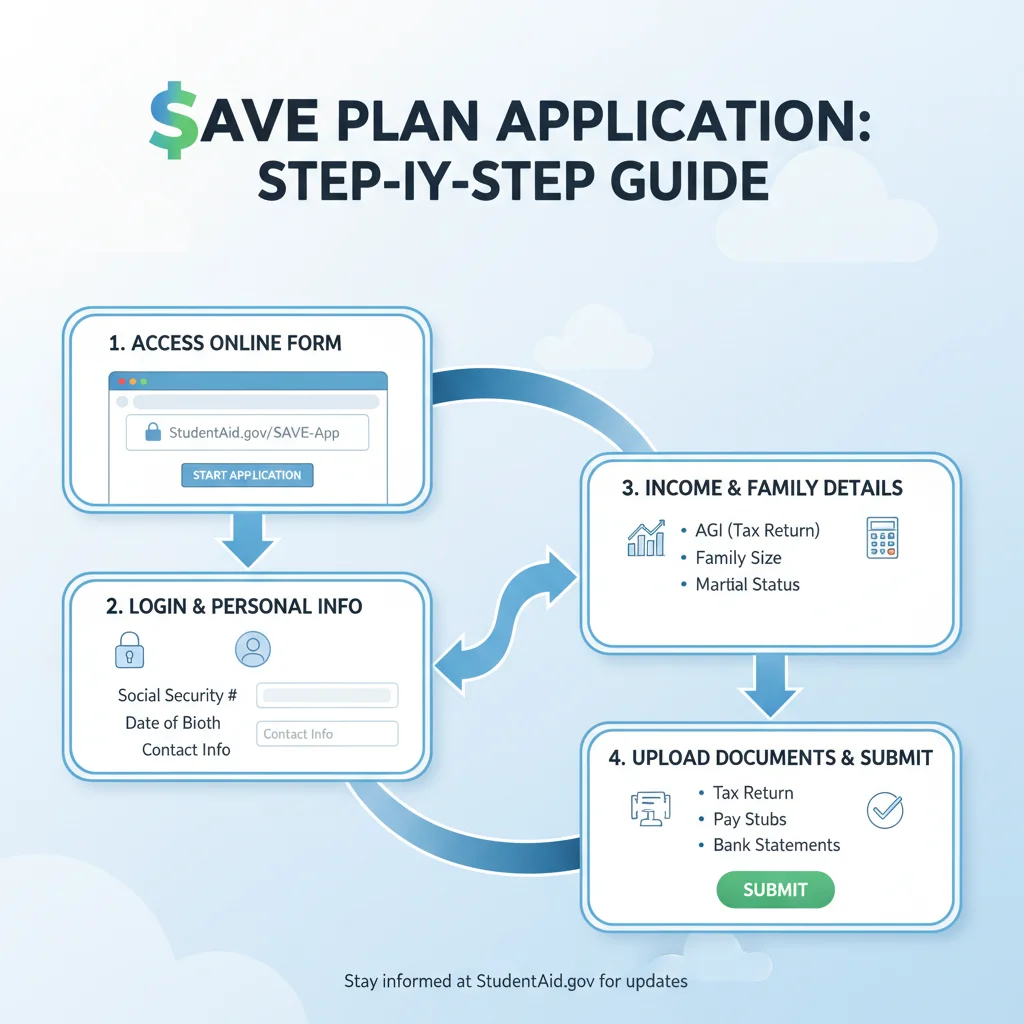Infographic showing the step-by-step application process for the SAVE Plan.